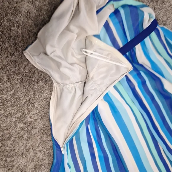 Modcloth Lined Halter  Backless Striped Midi Dress-Monochromatic Blue/White-L - Picture 6 of 9